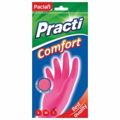 Перчатки хозяйственные латексные, хлопчатобумажное напыление, разм L (средний), розовые, PACLAN "Practi Comfort", 407272