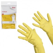 Перчатки МНОГОРАЗОВЫЕ резиновые VILEDA "Контракт", хлопчатобумажное напыление, размер XL (очень большой), желтые, вес 66 г, 102588