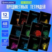 Тетради предметные, КОМПЛЕКТ 12 ПРЕДМЕТОВ, 48 листов, глянцевый УФ-лак, BRAUBERG, "DARK", 404028