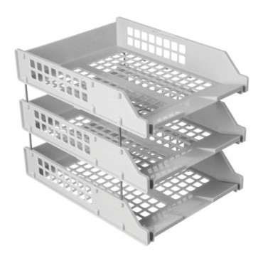 Лотки горизонтальные для бумаг, НАБОР 3 шт. (340х260х240 мм), на металлических стержнях, серые, "Strong", ЛТГ-63794