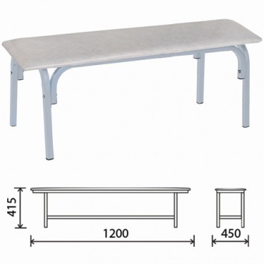 Банкетка без спинки "Астрид", 1200х450х415 мм, светло-серый каркас, кожзам белый
