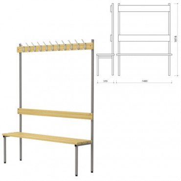 Скамья с вешалкой, спинкой П-091Д/1,5 (1818х1480х370 мм), 11 крючков, дерево, металлокаркас