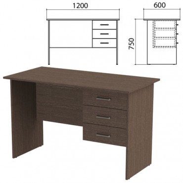 Стол письменный "Канц", 1200х600х750 мм, тумба 3 ящика, цвет венге (КОМПЛЕКТ)