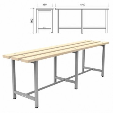 Скамья деревянная на металлокаркасе "СТ 3", 1500х350х460 мм, регулируемые опоры, каркас металлический серый, сиденье дерево